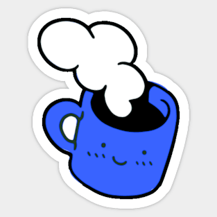 Cute Kawaii Coffee Cup With Steam In Blue Sticker